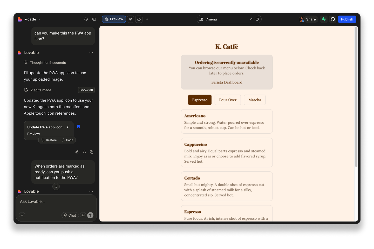 Vibe prototyping a real at-home drink ordering app